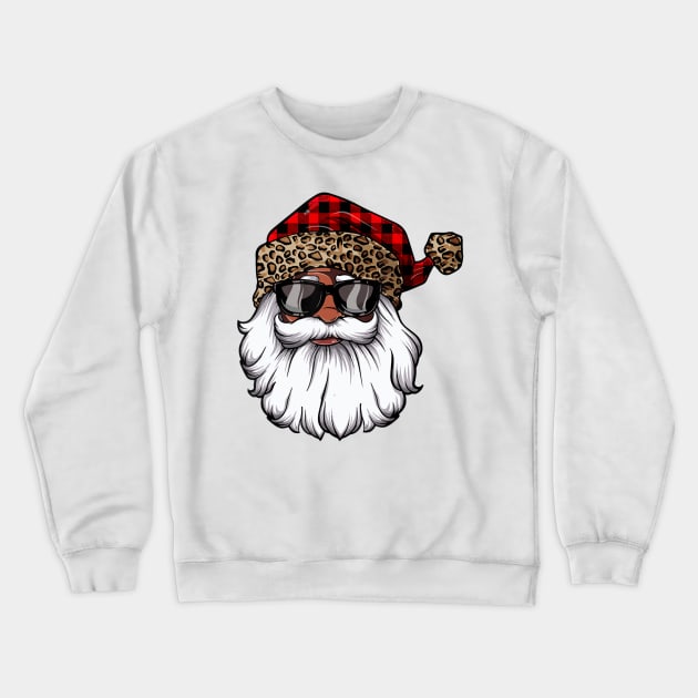 African American Santa Claus Black Christmas Leopard Xmas Crewneck Sweatshirt by Mitsue Kersting